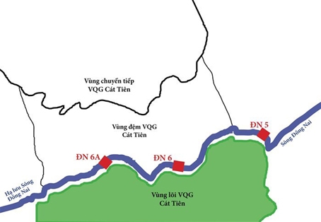 Sơ đồ vị trí dự kiến xây dựng hai thủy điện Đồng Nai 6, 6A trên sông Đồng Nai.        Đồ họa: T.L