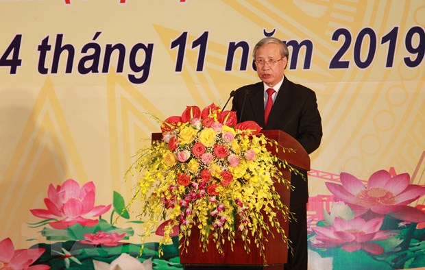 Ông Trần Quốc Vượng, Ủy viên Bộ Chính trị, Thường trực Ban Bí thư Trung ương Đảng phát biểu tại lễ kỷ niệm. (Ảnh: Quang Duy/TTXVN)