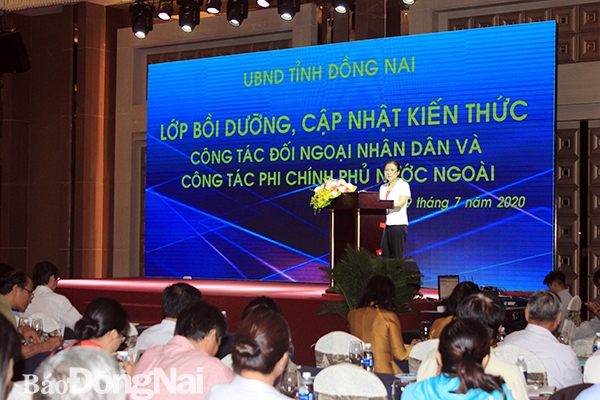 Bà Nguyễn Phương Nga, Chủ tịch Liên hiệp các tổ chức hữu nghị Việt Nam trao đổi kiến thức về công tác đối ngoại nhân dân 