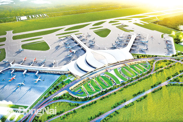 Phối cảnh thiết kế cảng hàng không quốc tế Long Thành nhìn từ trên cao. Ảnh:AVC