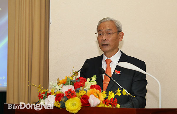 Đồng chí Nguyễn Phú Cường, Bí thư Tỉnh ủy, Chủ tịch HĐND tỉnh khóa IX phát biểu khai mạc kỳ họp
