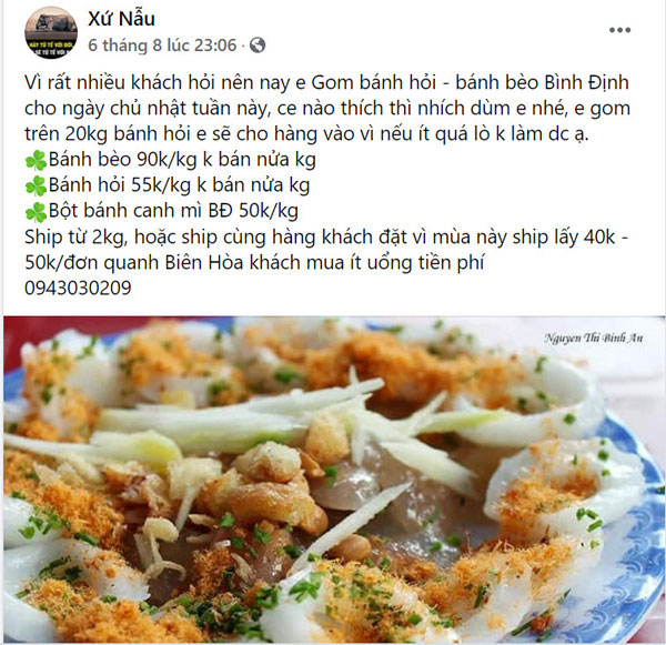 Trang Facebook chị Huỳnh Nga, Trung tâm Văn hóa - điện ảnh tỉnh thường xuyên giới thiệu và bán thực phẩm trong mùa dịch