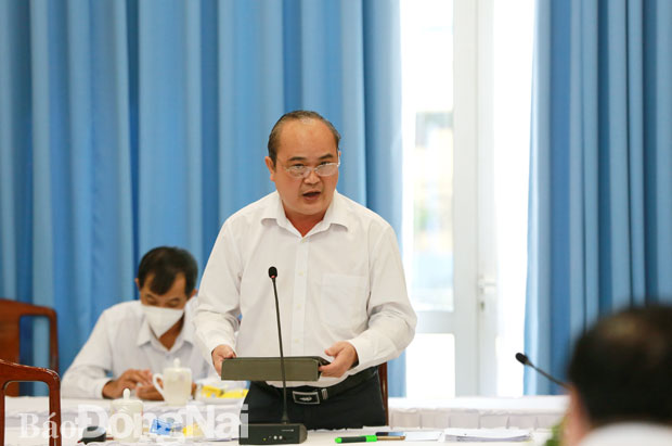 Phó giám đốc Sở TT-TT Võ Hoàng Khai báo cáo về công tác ứng dụng CNTT. Ảnh: Huy Anh