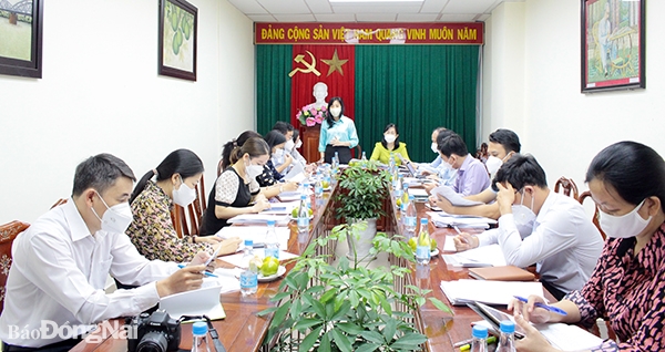 Trưởng ban Văn hóa - xã hội HĐND tỉnh Huỳnh Ngọc Kim Mai phát biểu tại buổi họp thẩm tra