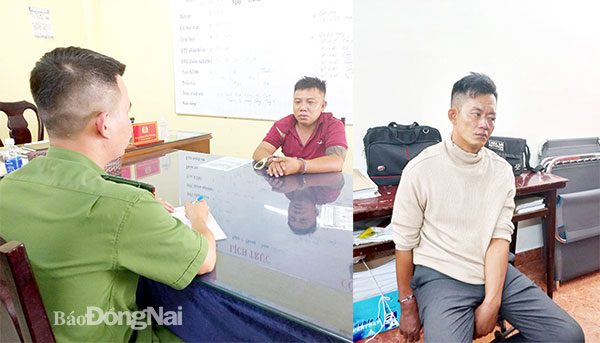 Cán bộ điều tra Công an TP.Biên Hòa làm việc với Nguyễn Thanh Phước và Lê Bảo Cường