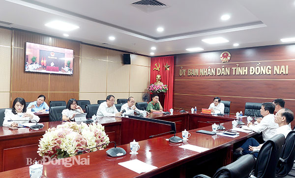 Phó chủ tịch UBND tỉnh Nguyễn Sơn Hùng chủ trì hội nghị tại điểm cầu Đồng Nai. Ảnh: Hạnh Dung