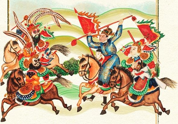 Tranh Lục Vân Tiên do họa sĩ Kim Duẩn vẽ lại từ tranh màu trong bản Lục Vân Tiên cổ tích truyện của họa sĩ cung đình Huế Lê Đức Trạch hoàn thành năm 1897