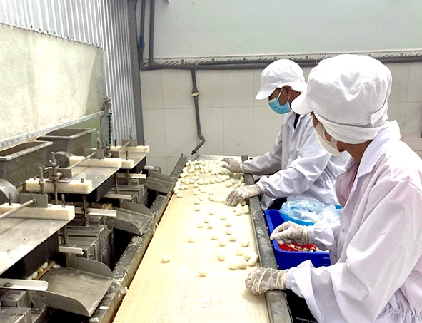Công nhân đóng gói sản phẩm trứng cút ăn liền để cung ứng ra thị trường