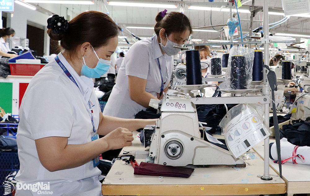 Sản xuất quần áo xuất khẩu tại Công ty CP Đồng Tiến ở Khu công nghiệp Amata (TP.Biên Hòa). Ảnh: K.Minh