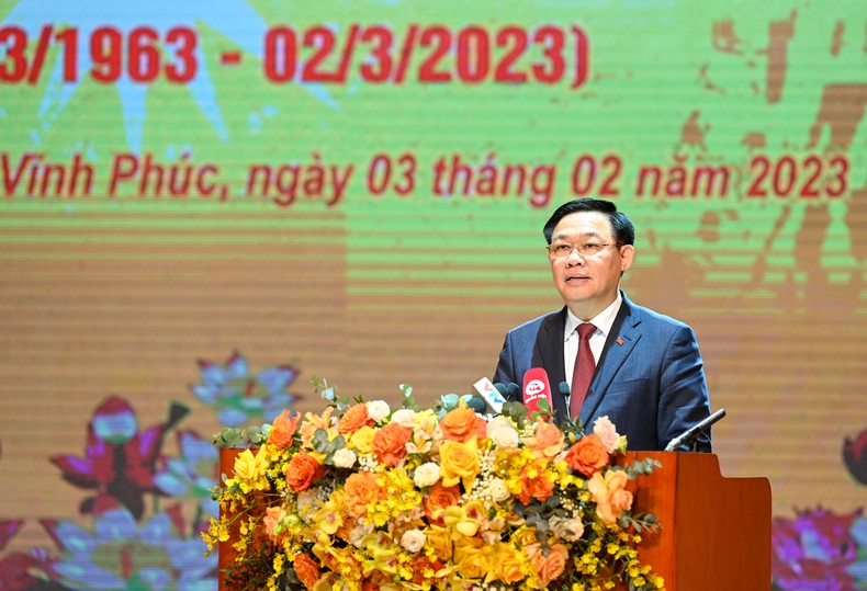 Chủ tịch Quốc hội Vương Đình Huệ phát biểu tại lễ kỷ niệm. Ảnh Duy Linh