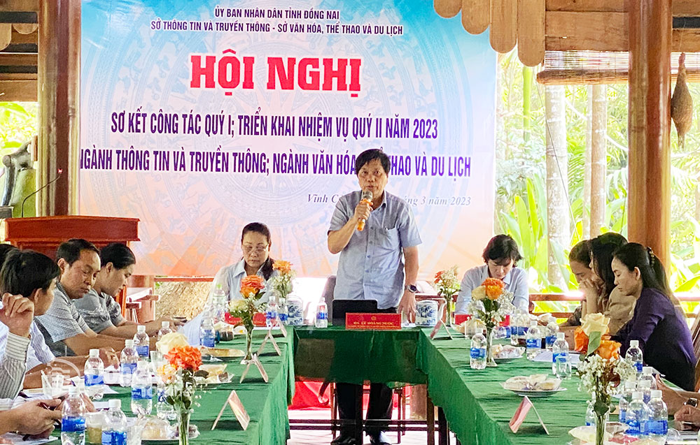 Giám đốc Sở TT-TT Lê Hoàng Ngọc phát biểu tại hội nghị giao ban ngành TT-TT và VHTT-DL
