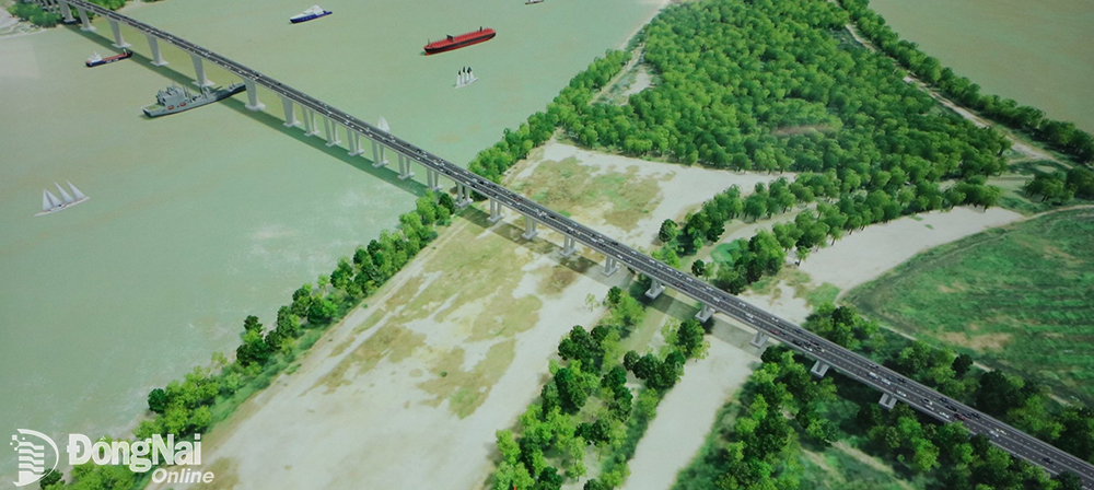 Phối cảnh cầu Nhơn Trạch thuộc dự án thành phần 1A đường Vành đai 3 - TP.HCM đang được đầu tư xây dựng