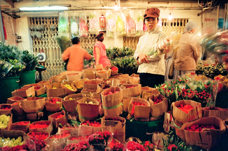 Chợ hoa Hồ Thị Kỷ nhộn nhịp vào ban đêm.