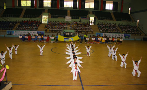 20 võ sinh biểu diễn bài võ nhạc Taekwondo