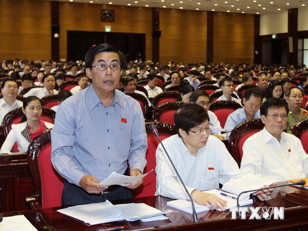 Đại biểu Quốc hội tỉnh Tiền Giang Trần Văn Tấn phát biểu ý kiến tại kỳ họp ngày 21/5. (Ảnh: TTXVN)