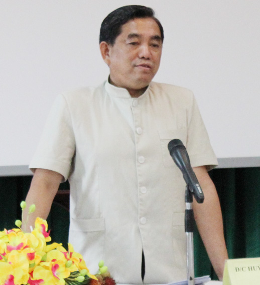 Trưởng Ban Tuyên giáo Tỉnh ủy Huỳnh Văn Tới phát biểu tại hội nghị.