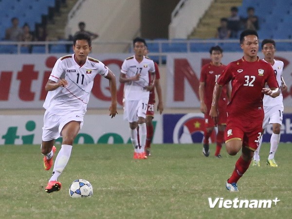 Than Paing (số 11) ghi bàn đưa U19 Myanmar đến Cúp thế giới. (Ảnh: Vietnam+)