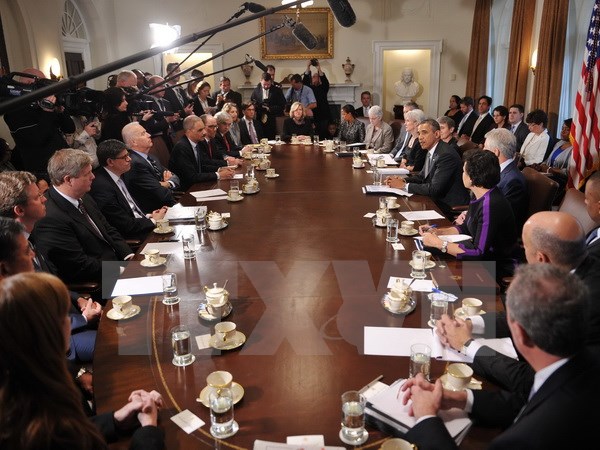 Tổng thống Mỹ Barack Obama phát biểu trong phiên họp nội các tại Nhà Trắng ngày 14/1. (Nguồn: AFP/TTXVN)