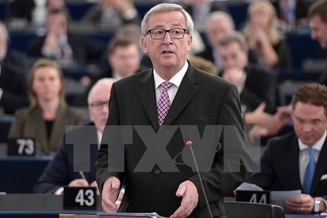 Chủ tịch Ủy ban châu Âu Jean-Claude Juncker tại cuộc họp Nghị viện Châu Âu. (Nguồn: AFP/TTXVN)