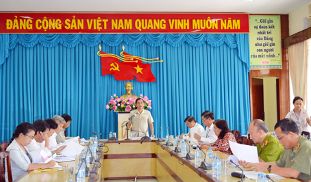 Trưởng ban Tuyên giáo Tỉnh ủy Huỳnh Văn Tới phát biểu kết luận tại cuộc họp. Ảnh: P.Hằng
