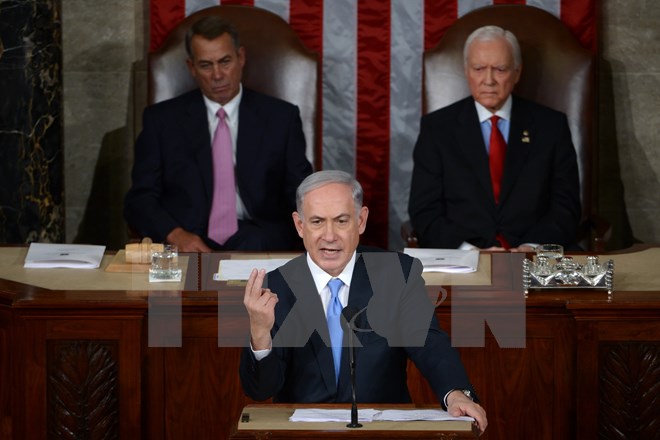 Thủ tướng Israel Benjamin Netanyahu đã có bài phát biểu dài 50 phút trước lưỡng viện Quốc hội Mỹ. (Nguồn: THX/TTXVN)