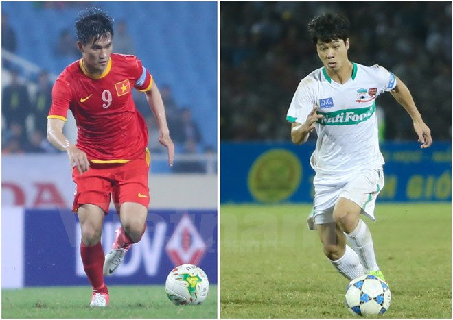 Hai tiền đạo xứ Nghệ đang tiến rất gần tới hai danh hiệu Quả bóng Vàng của bóng đá Việt Nam 2014. (Ảnh: Vietnam+)