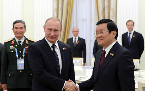 Chủ tịch nước Trương Tấn Sang tại cuộc hội đàm với Tổng thống Putin (Ảnh: Ria Novosti)