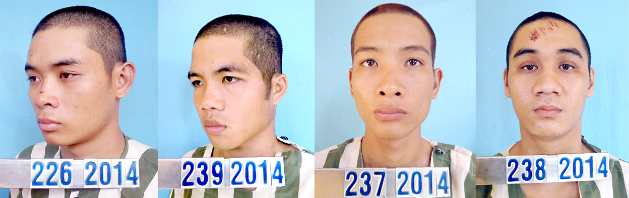 Vũ Văn Tân (thứ hai từ trái qua) và một số đối tượng trộm cắp bị công an bắt giữ.