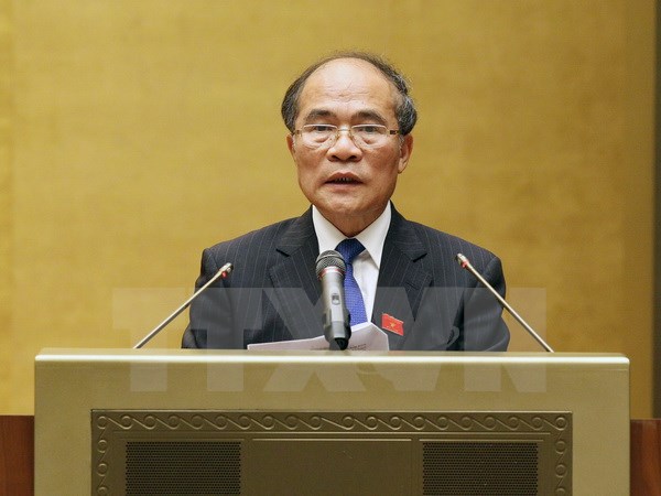 Chủ tịch Quốc hội Nguyễn Sinh Hùng đọc Diễn văn khai mạc. (Ảnh: TTXVN)