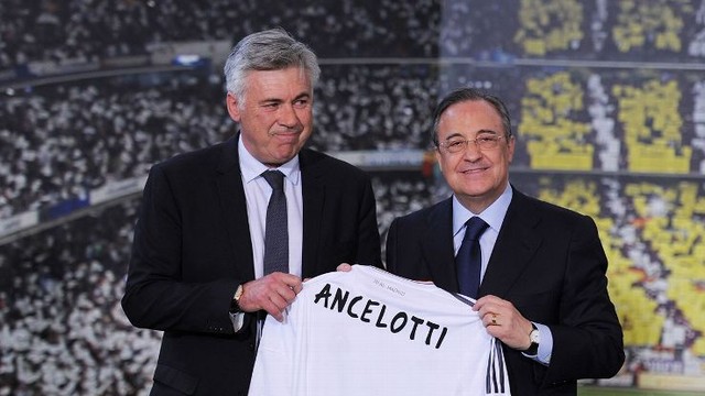 Chủ tịch Perez và HLV Ancelotti trong ngày ra mắt