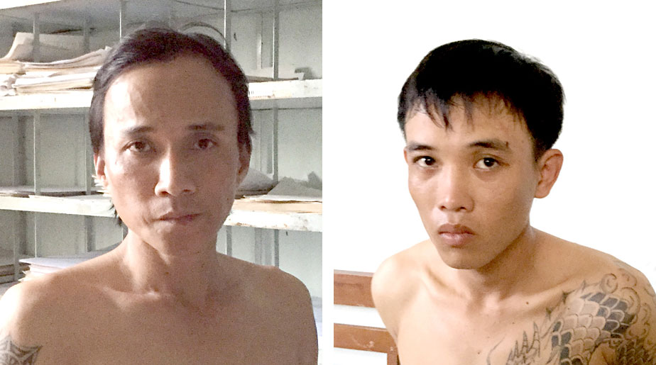 Hai đối tượng Nguyễn Minh Phân và Nguyễn Duy Linh lúc mới bị công an bắt.