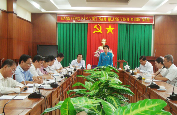 Đồng chí Phan Thị Mỹ Thanh, Phó bí thư Tỉnh ủy phát biểu tại buổi làm việc.