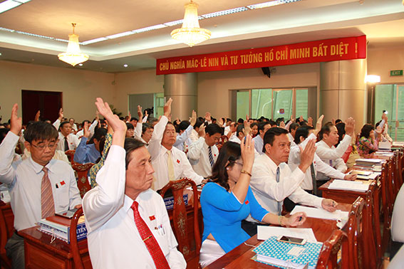Các đại biểu biểu quyết thông qua các nghị quyết. 
