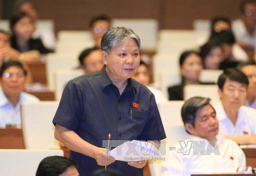 Bộ trưởng Bộ Tư pháp Hà Hùng Cường trả lời chất vấn của đại biểu Quốc hội. Ảnh : Doãn Tấn - TTXVN
