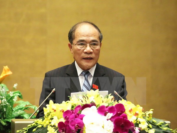 Chủ tịch Quốc hội Nguyễn Sinh Hùng phát biểu bế mạc kỳ họp. (Ảnh: Phương Hoa/TTXVN)