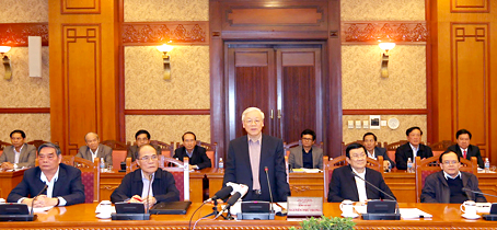 Tổng Bí thư Nguyễn Phú Trọng phát biểu kết luận tại cuộc họp. Ảnh: TTXVN