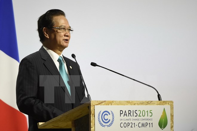  Thủ tướng Nguyễn Tấn Dũng phát biểu tại phiên họp toàn thể khai mạc Hội nghị COP 21 ở Pháp. (Nguồn: AFP/TTXVN)