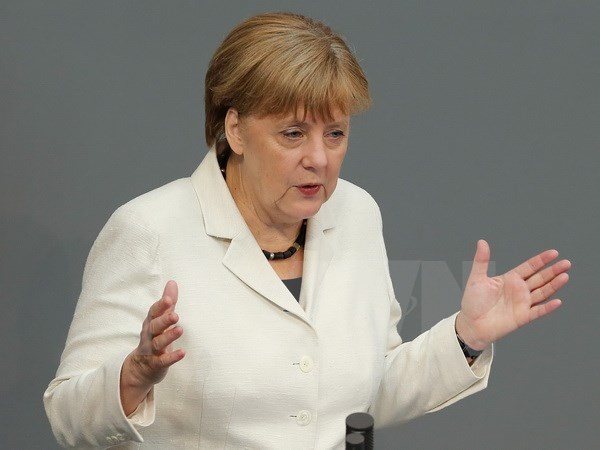 Thủ tướng Đức Angela Merkel phát biểu tại Quốc hội Đức ngày 7/7. (Nguồn: EPA/TTXVN)