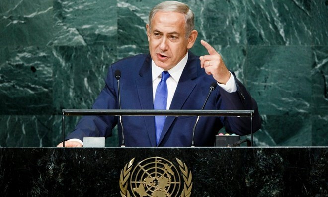 Thủ tướng Israel Benjamin Netanyahu phát biểu trước Đại hội đồng Liên hợp quốc ngày 22/9. (Nguồn: EPA)
