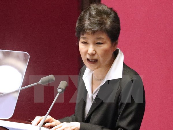 Tổng thống Hàn Quốc Park Geun-hye trong một cuộc họp ở thủ đô Seoul. (Nguồn: Yonhap/TTXVN)
