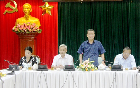 Chủ tịch UBND tỉnh Đinh Quốc Thái phát biểu tại cuộc họp chiều 5-12. Ảnh: H.GIANG