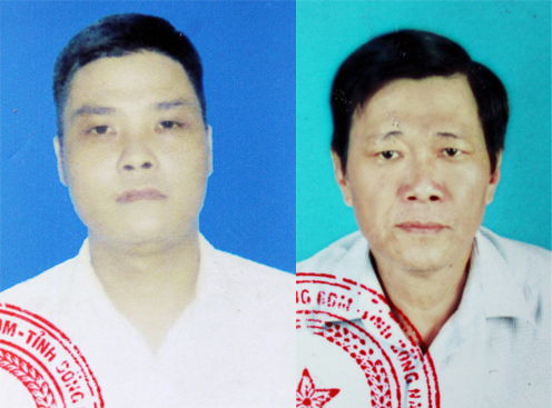 Hai đối tượng Nguyễn Đình Hà và Nguyễn Thanh Thiệt tại cơ quan điều tra.