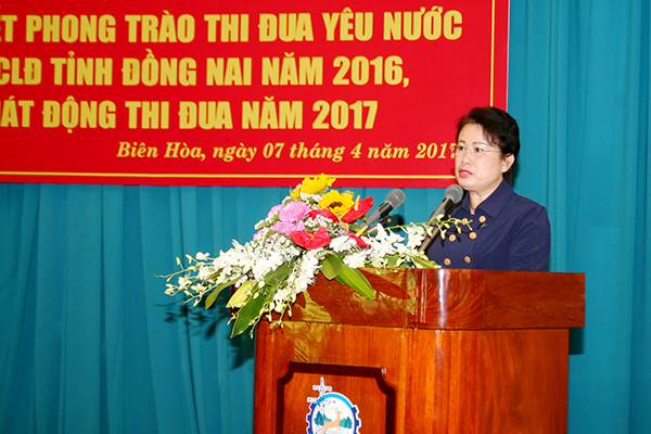 Phó bí thư Tỉnh ủy, Trưởng đoàn đại biểu Quốc hội tỉnh Phan Thị Mỹ Thanh phát biểu tại hội nghị.