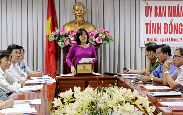 Đồng chí Nguyễn Hòa Hiệp phát biểu tại hội nghị.