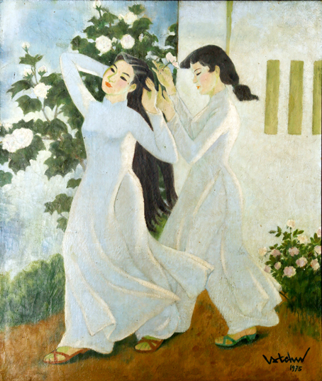 Tác phẩm Bản giao hưởng trắng (sơn dầu trên toan, 85 cm x 72 cm, 1975) của Hoàng Tích Chù.