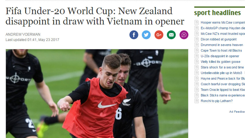 Trang Stuff.co.nz đưa tin về trận đấu của New Zealand. Ảnh chụp từ màn hình