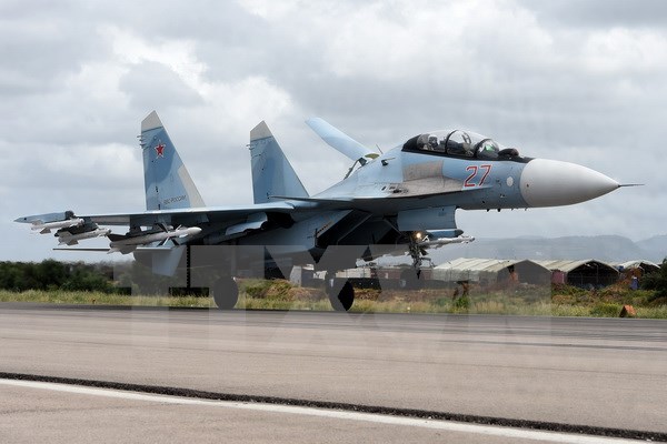 Máy bay ném bom Sukhoi Su-35 của Nga tại căn cứ quân sự ở tỉnh Latakia, Syria. (Nguồn: AFP/TTXVN)