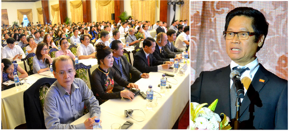 Ông Vũ Tiến Lộc, Chủ tịch Phòng Thương mại và Công nghiệp Việt Nam phát biểu tại diễn đàn 