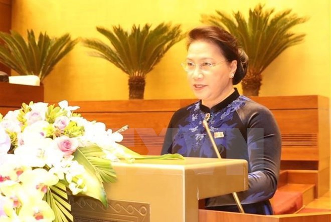 Chủ tịch Quốc hội Nguyễn Thị Kim Ngân phát biểu khai mạc. (Ảnh: Trọng Đức/TTXVN)
