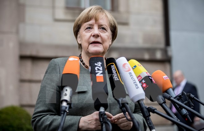 Thủ tướng Angela Merkel trả lời phỏng vấn trước cuộc đàm phán ở Berlin, ngày 16/11. (Nguồn: AFP/TTXVN)
